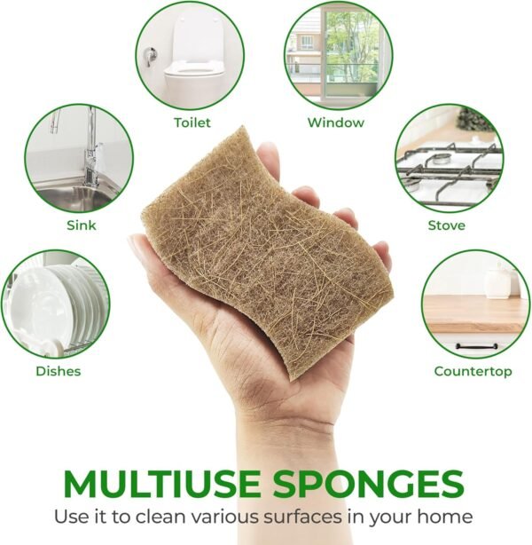 Natural Kitchen Sponge - Biodegradable Compostable Cellulose and Coconut Scrubber Sponge - Pack of 12 Eco Friendly Sponges for Dishes - Image 6
