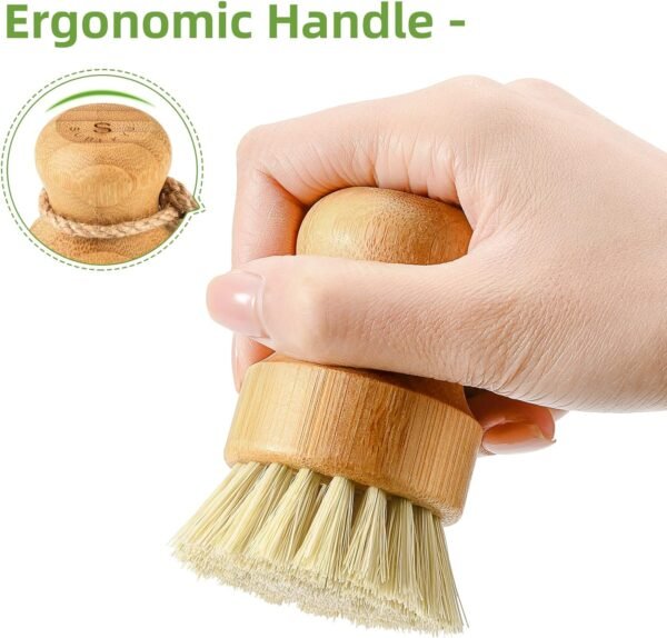 SUBEKYU Bamboo Dish Scrub Brush for Kitchen Sink, Natural Wooden Washing Dish Brush Scrubber, Sisal Bristles Brush for Household Cleaning Cast Iron Brush Pots, Pans and Vegetables - Image 4