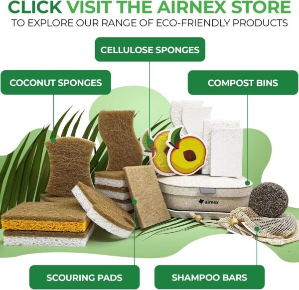 Biodegradable Natural Dish Sponges Kitchen Pack of 6 - Leaf and S-Shaped Coconut and Cellulose Sponges for Dishes and Surfaces - Eco Friendly Non-Scratch Heavy Duty Dish Scrubber Sponges Bulk - Image 8