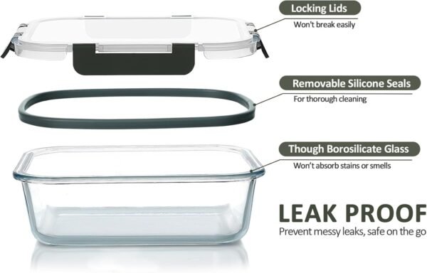M MCIRCO [5-Packs, 36 Oz Glass Meal Prep Containers with Snap Locking Lids Glass Food Containers,Airtight Lunch Container,Microwave, Oven, Freezer and Dishwasher (4.5 Cup) - Image 3