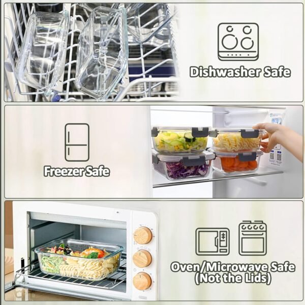 M MCIRCO [5-Packs, 36 Oz Glass Meal Prep Containers with Snap Locking Lids Glass Food Containers,Airtight Lunch Container,Microwave, Oven, Freezer and Dishwasher (4.5 Cup) - Image 4