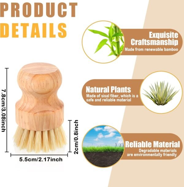 Nuenen 12 Packs Bamboo Dish Scrub Brushes Wooden Scrubbers Set Kitchen Dishwashing Scrubber with Natural Sisal Bristles for Iron Pot Pan Sink - Image 3