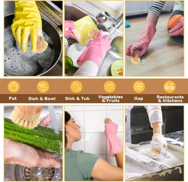 Nuenen 12 Packs Bamboo Dish Scrub Brushes Wooden Scrubbers Set Kitchen Dishwashing Scrubber with Natural Sisal Bristles for Iron Pot Pan Sink - Image 4
