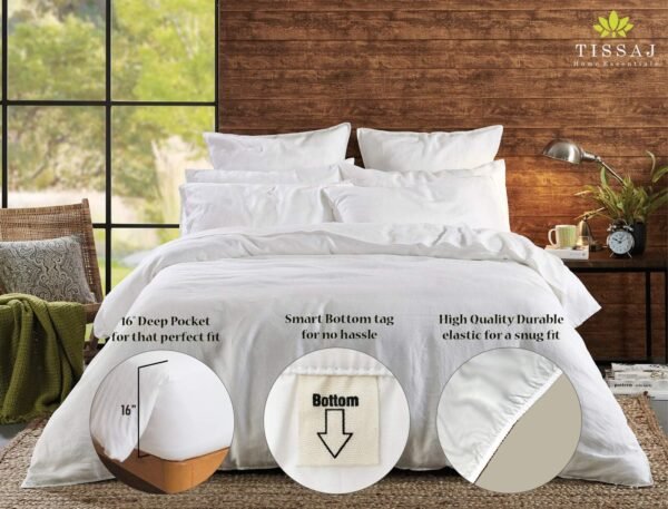 Tissaj Organic Cotton Sheets Queen Size – Smoke Grey – GOTS Certified – Durable Quality – Extra Deep Pockets & Secure Fit – Hotel Quality Sheets – Sateen Weave – with Carry Pouch – Set of 4 - Image 4
