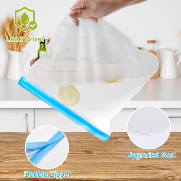 Lerine Reusable 2 Gallon Freezer Bags Dishwasher Safe, Reusable Freezer Bags 2 Gallon Capacity 13"x15.6", Leakproof BPA Free Reusable Bags for Marinate Meats, Vegetables, Home Organization - Image 3