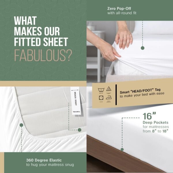 TEXAS LINEN CO. 100% Organic Cotton Percale Sheets King Size - Cotton Percale Sheets King, 4 Piece King Percale Sheet Set, Crisp, Cooling Sheets, 16" Deep Pocket Hotel Sheets King Size - Light Grey - Image 6