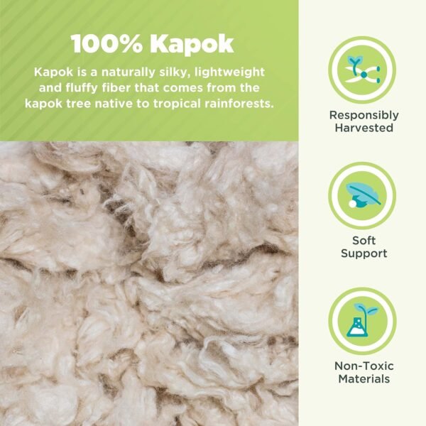 Bean Products Neck Roll Organic Kapok Pillow + Natural Org Case - 4" x 12" - Organic Cotton Zippered Shell - Made in USA - Image 3
