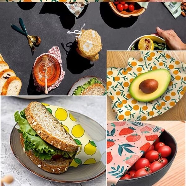 Beeswax Wraps Red Wave Wrapping Paper 3 PCS Set Reusable Beeswax Paper Food Wrap Reusable Wax Food Wrap for Bread - Image 5