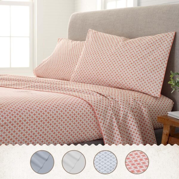 4-Piece EcoPure Full Size Sheets Set | 100% Organic Cotton Sheets | Comfort Washed Sheets | Cooling | Deep Pocket Bed Sheets | GOTS Certified | Orange - Image 2