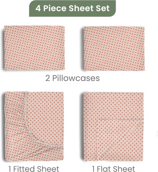 4-Piece EcoPure Full Size Sheets Set | 100% Organic Cotton Sheets | Comfort Washed Sheets | Cooling | Deep Pocket Bed Sheets | GOTS Certified | Orange - Image 3