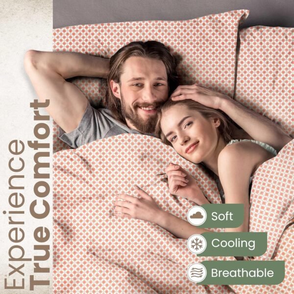 4-Piece EcoPure Full Size Sheets Set | 100% Organic Cotton Sheets | Comfort Washed Sheets | Cooling | Deep Pocket Bed Sheets | GOTS Certified | Orange - Image 4