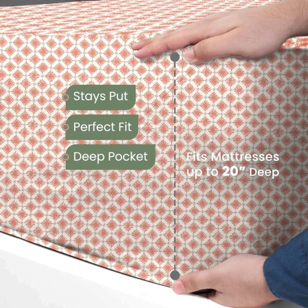 4-Piece EcoPure Full Size Sheets Set | 100% Organic Cotton Sheets | Comfort Washed Sheets | Cooling | Deep Pocket Bed Sheets | GOTS Certified | Orange - Image 7