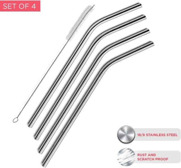 Extra Long Stainless Steel Drinking Straws Set of 4, metal Straws reusable for 30 oz Tumbler and 20 0z Tumbler, | Fits all Yeti SIC Simple Modern Tumblers, Cleaning Brush Included. - Image 2