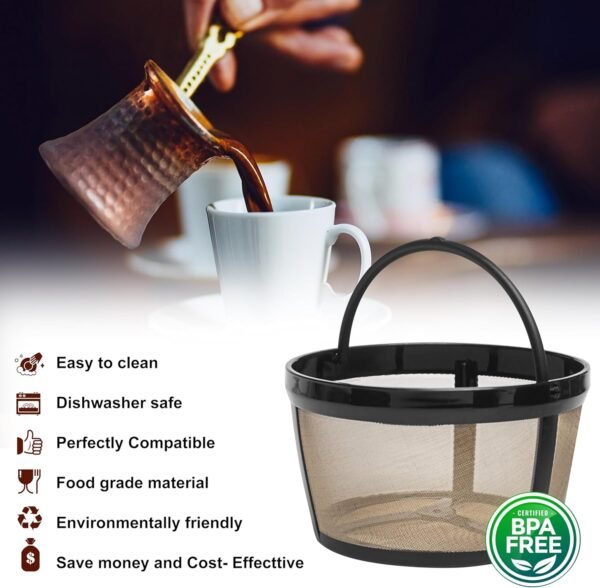 4 Cup Reusable Filter Basket With Mesh Bottom Fits MrCoffee Coffee Maker and Brewer - Permanent Filter Replacement for Mr Coffee Gold Basket-Style Filters 2-Pack - Image 2