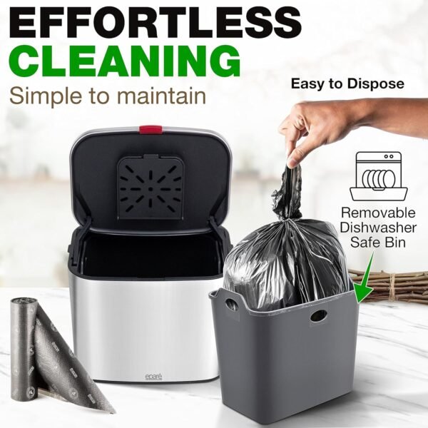 Eparé Compost Bin Kitchen Countertop - 1 Gal Odorless Stainless Steel Hanging Compost Bin - Small Indoor Food & Waste Counter Top Trash Bin - with Carbon Odor Filter - Image 3