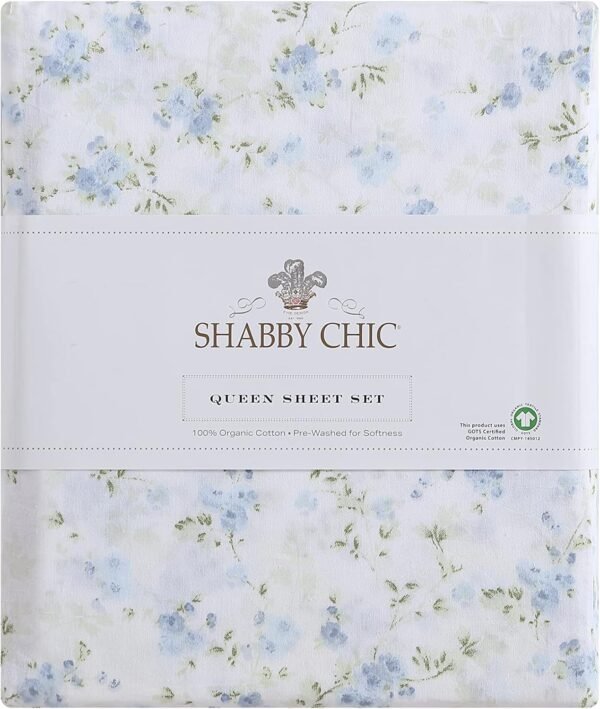 Shabby Chic® - King Sheets, Soft & Breathable Organic Cotton Bedding Set, Classic Style Home Decor with Ruffled Pillowcases (Gingham Blue, King) - Image 5