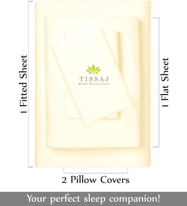Tissaj Organic Cotton Sheets King Size – Natural – GOTS Certified – Durable Quality – Extra Deep Pockets & Secure Fit – Hotel Quality Sheets – Sateen Weave – with Carry Pouch – Set of 4 - Image 3