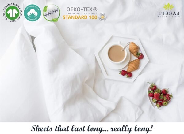Tissaj Organic Cotton Sheets King Size – Natural – GOTS Certified – Durable Quality – Extra Deep Pockets & Secure Fit – Hotel Quality Sheets – Sateen Weave – with Carry Pouch – Set of 4 - Image 7