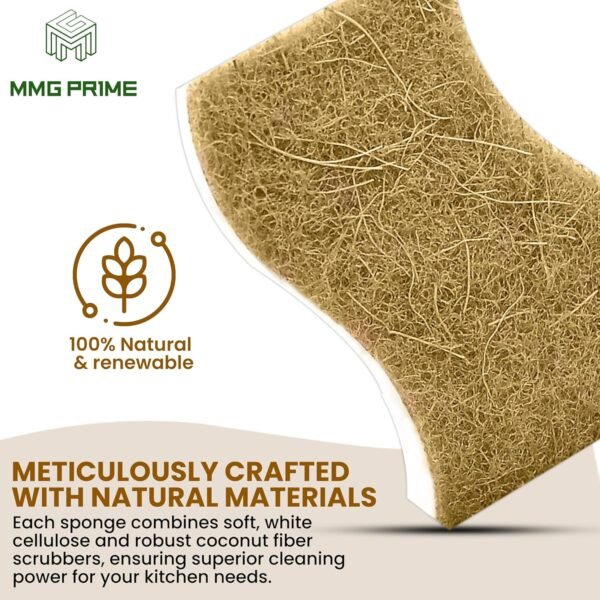 Natural Kitchen Sponge –24-Pack Biodegradable Sponges for Dishes –Compostable Dish Washing Scrubbers – Eco Friendly Non-Scratch Cellulose & Coconut Husk Scrubber Sponges for Cleaning - Image 3