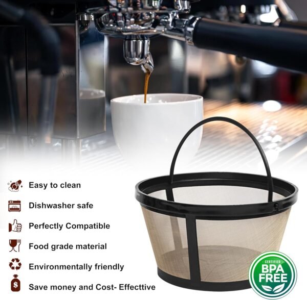 8-12 Cup Reusable Filter Basket With Closed Bottom Fits MrCoffee Coffee Maker and Brewer - Permanent Filter Replacement for Mr Coffee Gold Basket-Style Filters 2-Pack - Image 2