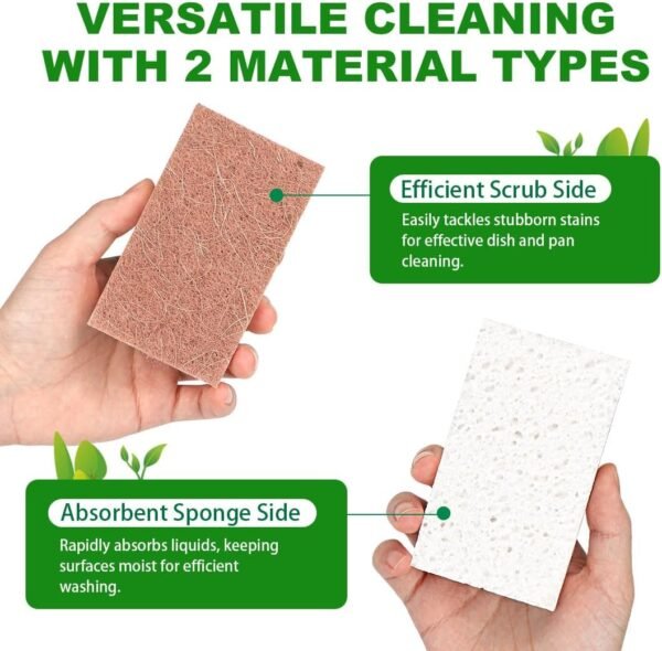 HOMEXCEL Natural Scrub Sponges Kitchen 12 Pack, Non-Scratch Cleaning Sponges for Dishes, Cellulose Sponges Safe on Non-Stick Cookware, Dual Sided Dish Sponge for Washing Dishes, Kitchen and Household - Image 3