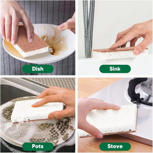 HOMEXCEL Natural Scrub Sponges Kitchen 12 Pack, Non-Scratch Cleaning Sponges for Dishes, Cellulose Sponges Safe on Non-Stick Cookware, Dual Sided Dish Sponge for Washing Dishes, Kitchen and Household - Image 5