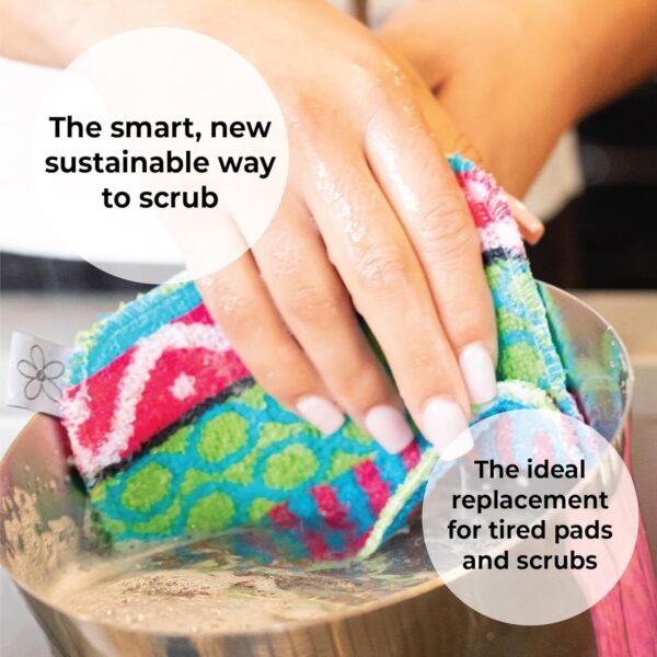 Skoy Scrub, 2-pack Reusable, Non-Scratching Dish Scrubber for Kitchen and Household Cleaning, Planet-Friendly, Dishwasher Safe Soft Scrub, Assorted Colors and Designs - Image 7