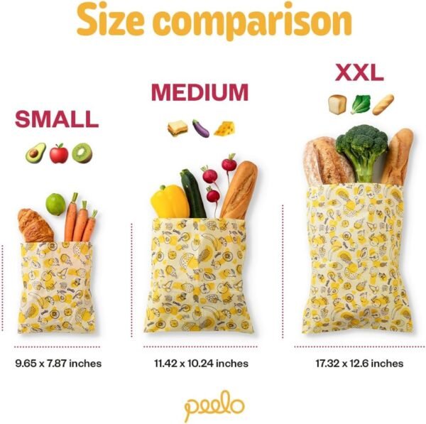 PEELO Beeswax Food Wrap Bag, Bee Wrap Sustainable Food Storage Wraps, Beeswax Bags Reusable, Beeswax Wraps for Food Reusable, Botanica Design, XXL - Image 3