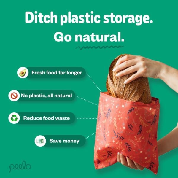 PEELO Beeswax Food Wrap Bag, Bee Wrap Sustainable Food Storage Wraps, Beeswax Bags Reusable, Beeswax Wraps for Food Reusable, Botanica Design, XXL - Image 6