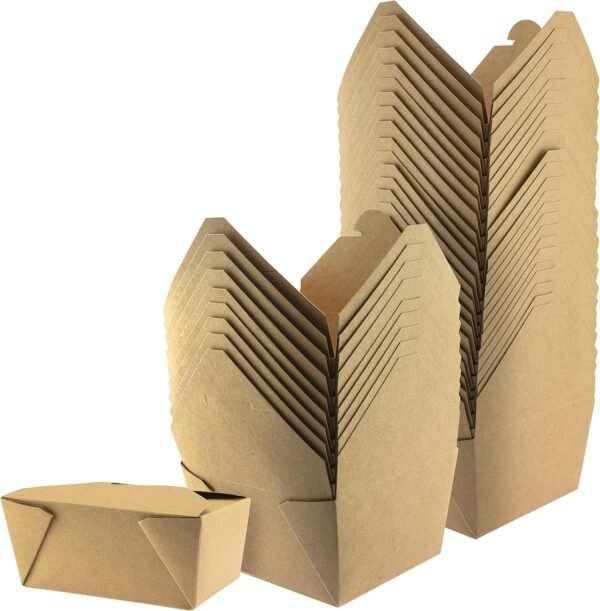 NYHI Brown Takeout Food Containers,Heavy Duty 45 oz. #8 Kraft Microwaveable To Go Boxes Are Leak & Grease Resistant,Disposable Recyclable Catering Lunch Boxes For Restaurants, Catering & More,50 Pack