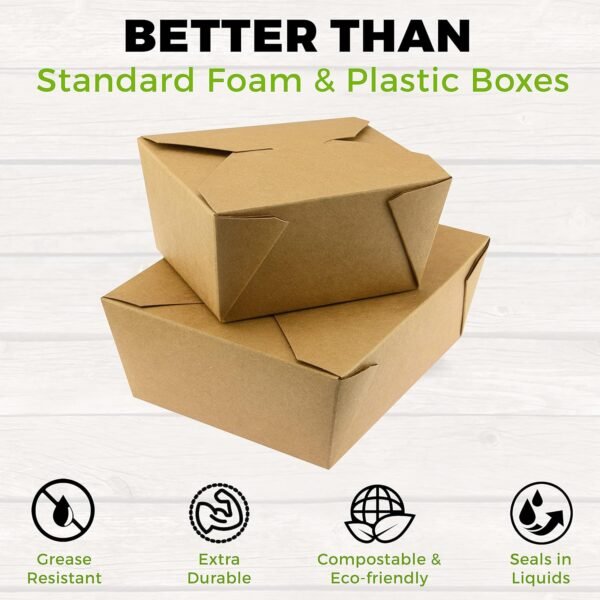 NYHI Brown Takeout Food Containers,Heavy Duty 45 oz. #8 Kraft Microwaveable To Go Boxes Are Leak & Grease Resistant,Disposable Recyclable Catering Lunch Boxes For Restaurants, Catering & More,50 Pack - Image 4