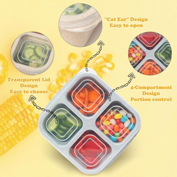 6 Pack Snack Containers, 4 Compartment Bento Snack Box Container, Reusable Meal Prep Lunch Containers for Kids Toddler Adults, Divided Food Containers for Travel Work School - Image 5