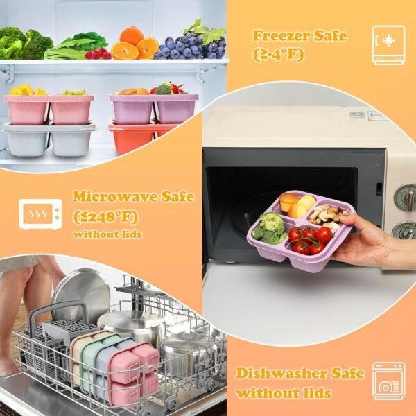6 Pack Snack Containers, 4 Compartment Bento Snack Box Container, Reusable Meal Prep Lunch Containers for Kids Toddler Adults, Divided Food Containers for Travel Work School - Image 6