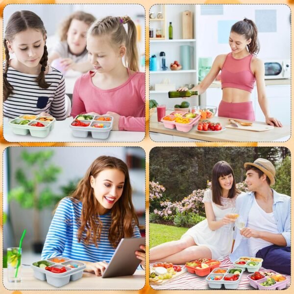 6 Pack Snack Containers, 4 Compartment Bento Snack Box Container, Reusable Meal Prep Lunch Containers for Kids Toddler Adults, Divided Food Containers for Travel Work School - Image 7