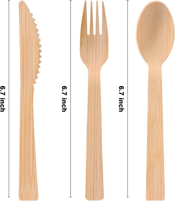 Pre rolled Bamboo Cutlery Set, 50pack Wrapped Bamboo Utensils/Disposable Silverware/Compostable Utensils (50 Forks, 50 Spoons, 50 Knives, 50 Napkins) Party supplies,Picnic, Wedding(50) - Image 2