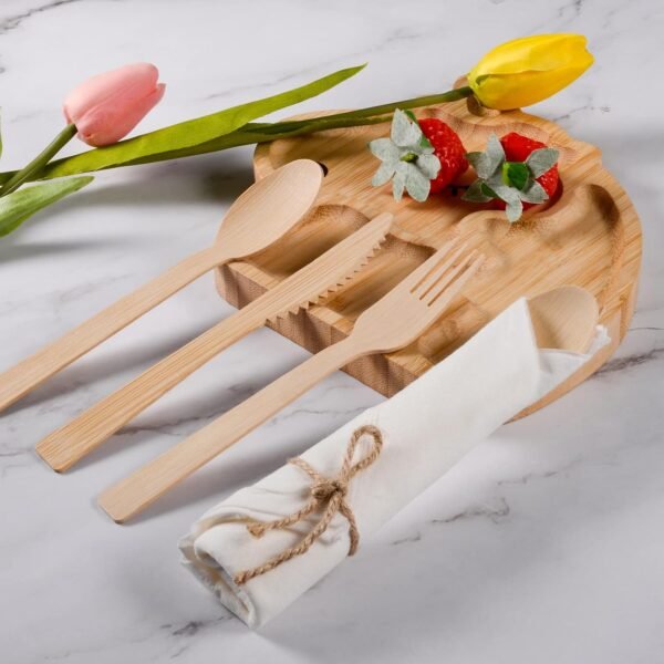 Pre rolled Bamboo Cutlery Set, 50pack Wrapped Bamboo Utensils/Disposable Silverware/Compostable Utensils (50 Forks, 50 Spoons, 50 Knives, 50 Napkins) Party supplies,Picnic, Wedding(50) - Image 3