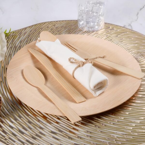 Pre rolled Bamboo Cutlery Set, 50pack Wrapped Bamboo Utensils/Disposable Silverware/Compostable Utensils (50 Forks, 50 Spoons, 50 Knives, 50 Napkins) Party supplies,Picnic, Wedding(50) - Image 6