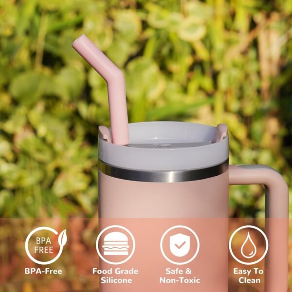 Tomorotec 6-Pack Morandi Colors Silicone Tip Stainless Steel Straws for 30oz Stanley Tumblers with 2 Cleaning Brushes, BPA-Free 10" Long Compatible with Adventure Quencher, Enhances Drink Enjoyment - Image 6