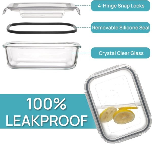 Vtopmart 5Pack 22oz Glass Storage Containers with Lids, Meal Prep Food Containers Sets, Glass Lunch Containers Bento Box with Snap Airtight Lids for Microwave, Oven, Freezer and Dishwasher - Image 6