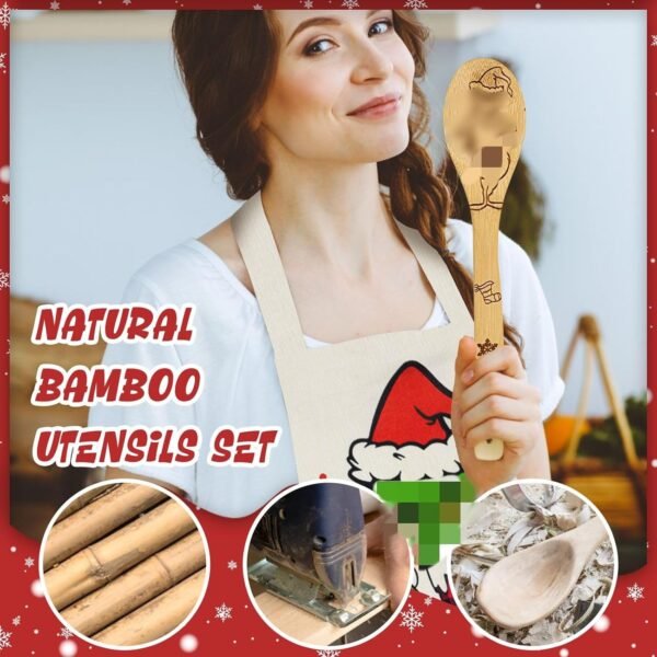 Christmas gifts for women men - Bamboo wooden spoons for cooking utensil set with apron - special gifts for chef mom dad mother father grandmother - Image 3