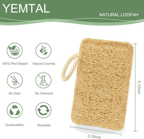 Natural Loofah Dish Sponge, Biodegradable Compostable Kitchen Loofah Scrub Sponge, Reusable Non Scratch Cleaning Sponge for Kitchen, Bathroom, Household, 3 Pcs (Rectangular) - Image 2