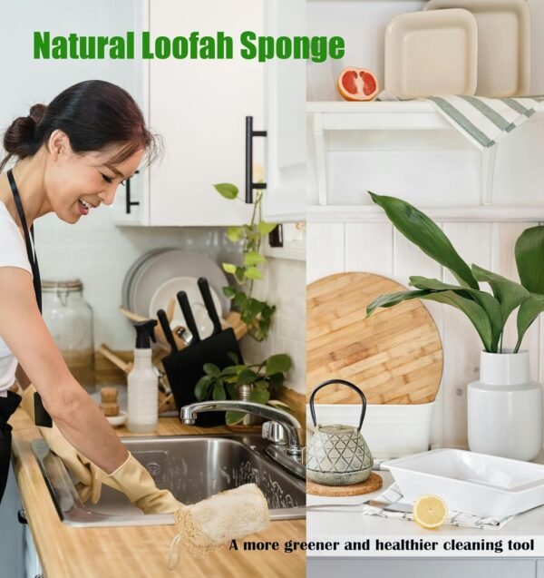 Natural Loofah Kitchen Sponge (3 Pcs) No Scratch Scrubber for Dishwashing, 100% Plant Fibers Vegetable Scrubber, Zero Waste and Eco Friendly Loofa, Square, Standard Size - Image 6