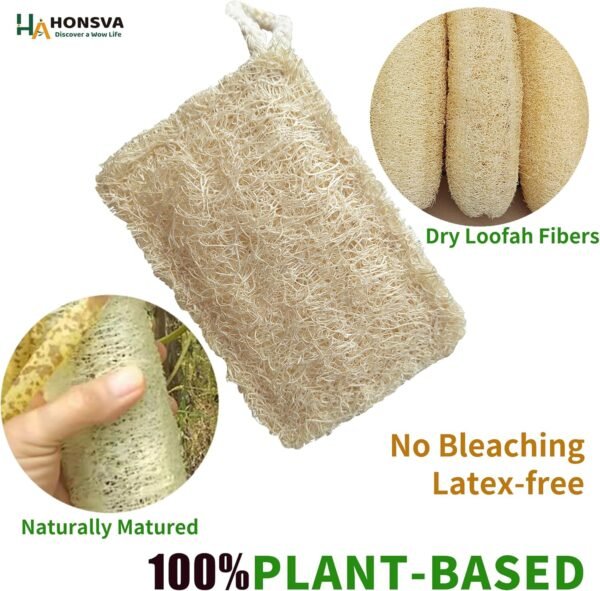 Natural Loofah Kitchen Sponge (3 Pcs) No Scratch Scrubber for Dishwashing, 100% Plant Fibers Vegetable Scrubber, Zero Waste and Eco Friendly Loofa, Square, Standard Size - Image 7
