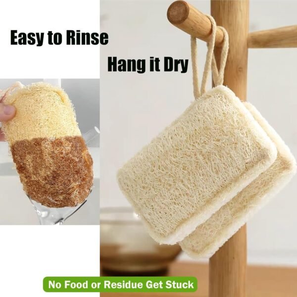 Natural Loofah Kitchen Sponge (3 Pcs) No Scratch Scrubber for Dishwashing, 100% Plant Fibers Vegetable Scrubber, Zero Waste and Eco Friendly Loofa, Square, Standard Size - Image 9