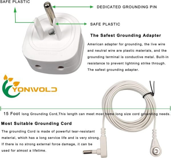 Grounding Fitted Sheet Full Size ， Organic 10% Silver ， (Full - 54"x 75") with Grounding Cord Cable and Safe Adapter - Image 2