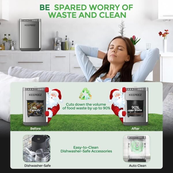 4L Electric Kitchen Composter, Composter Indoor with 2 Carbon Filters, Countertop Compost Bin Kitchen, Food Composter with Odorless/Ultra Quiet/Energy Efficient, Turn Waste into Natural Fertilizer - Image 6
