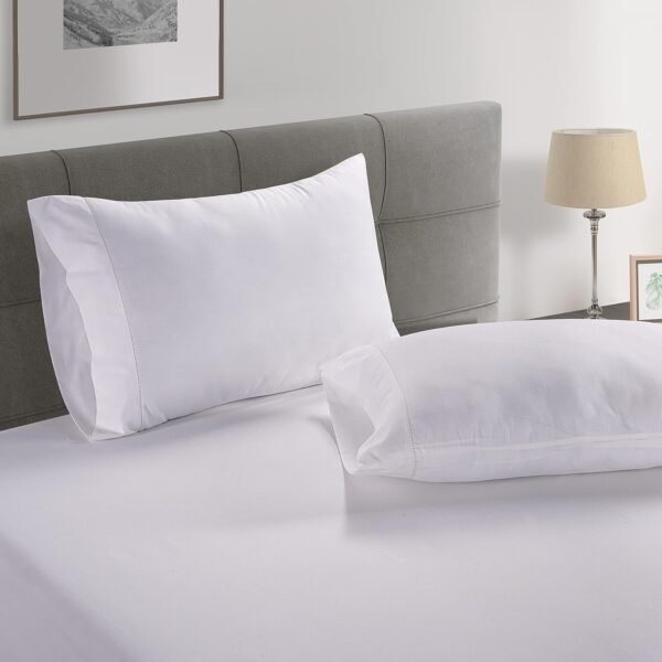 Lane Linen 100% Organic Cotton Pillow Cases Queen Size Set of 2 (20"x26") - Cotton Pillowcases Queen Size - Soft White Pillow Cases Set of 2 - Queen White Pillow Case Pack of 2 - White - Image 3