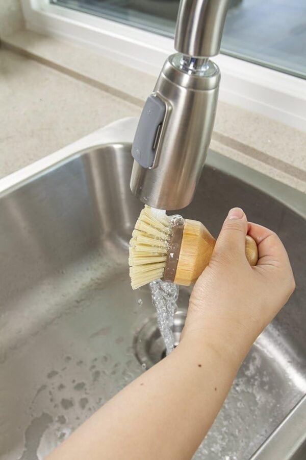 Evriholder Mini Scrub Brush Dish Scrubber Made of Sustainable Bamboo and Recycled Plastic - Image 4