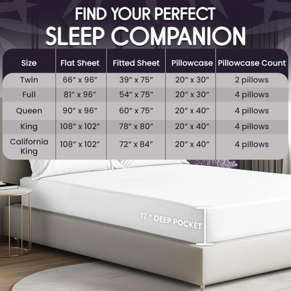 SLEEP SANCTUARY 100% Organic Viscose Derived from Bamboo Sheets Queen Size 6pcs - Ultra Soft & Cooling, 17" Deep Pocket, Double Stitching, Perfect for Hot Sleepers - Queen Bed Sheets (White) - Image 5