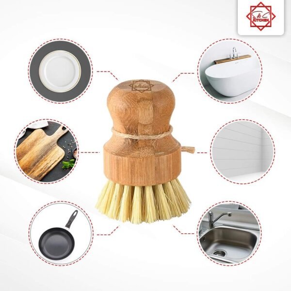 Dish Scrub Brush Bamboo - S&C Kitchen, Cleans Pan/Vegetable/Dishes/Wok, Bamboo Scrub Brush for Kitchen/Bathroom, Made Out of Palm & Sisal Bristles with a Handle, Vegetable Brush for Cleaning, Set of 2 - Image 4